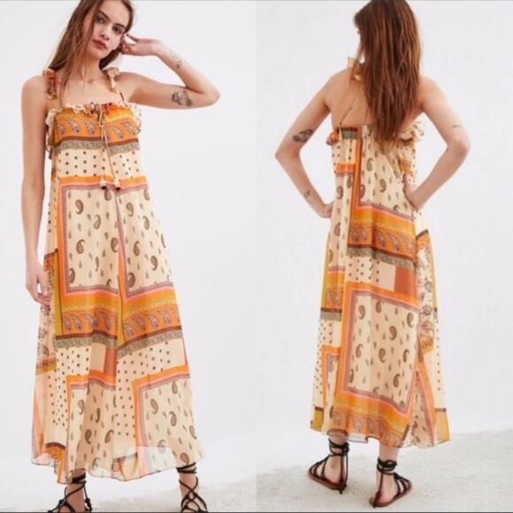 NWT Zara paisley mixed print ruffle maxi dress - Picture 1 of 10